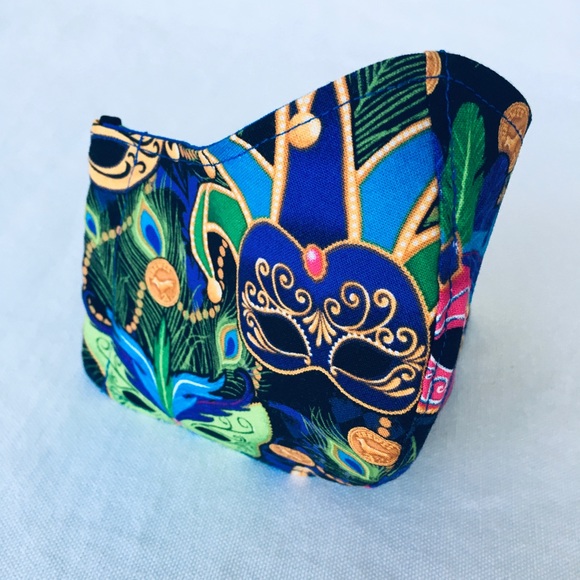 HAND CRAFTED FACE MASK GREENS GOLD BLUE MARDI GRAS - Picture 6 of 7